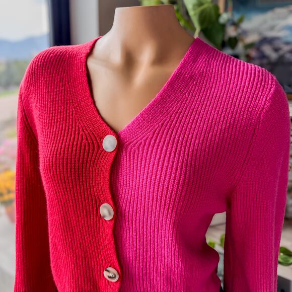 NWT-Miami if Francesca's, Red & Pink ColorBlock Button Up Cropped Cardigan-SZ XS - Picture 2 of 8
